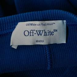 Pre Owned Off-White Blue Logo Print Rib Knit Midi Dress S