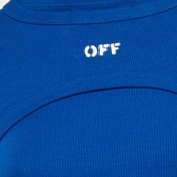 Pre Owned Off-White Blue Logo Print Rib Knit Midi Dress S