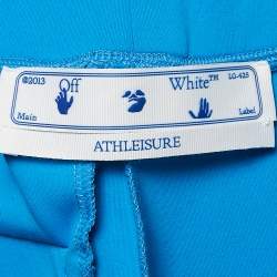 Off-White Blue Jersey Logo Tape and Slit Detail Leggings S