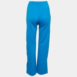 Off-White Blue Jersey Logo Tape and Slit Detail Leggings S