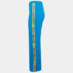Off-White Blue Jersey Logo Tape and Slit Detail Leggings S