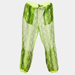 Off-White Neon Yellow Snake Print Organza Sheer Joggers M