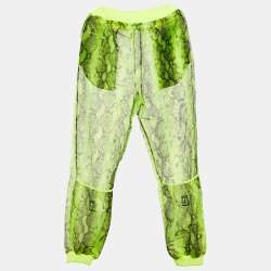 Off-White Neon Yellow Snake Print Organza Sheer Joggers M