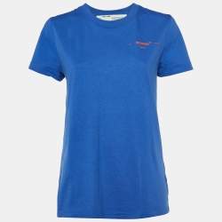 Pre Owned Off-White Blue Coral Embroidered Cotton Crew Neck T-Shirt XS