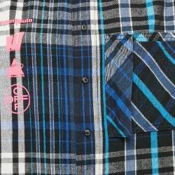 Pre Owned Off-White Blue Printed Checked Flannel Oversized Shirt S
