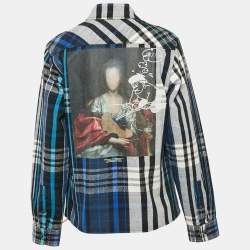 Pre Owned Off-White Blue Printed Checked Flannel Oversized Shirt S