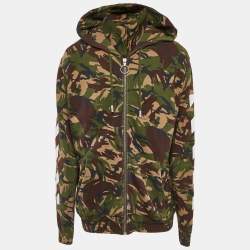 Off-White Green Camouflage Print Cotton Knit Hooded Zip-Up Jacket XL