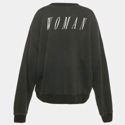 Pre Owned Off-White Charcoal Black Printed Knit Crew Neck Sweatshirt L
