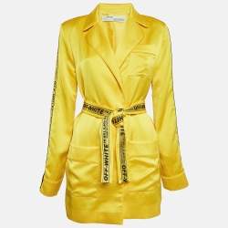 Off-White Yellow Satin Belted Open Front Jacket M