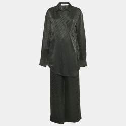 Off-White Black Logo Jacquard Satin Blouse and Pants Set L