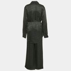 Off-White Black Logo Jacquard Satin Blouse and Pants Set L
