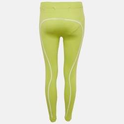 Pre Owned leggings أوف وايت خضراء محززة مقلمة بمقاس صغير