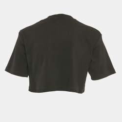 Pre Owned توب أَوْف وايت مضلع أسود بطبعة "أُوف" مَقصُوص مقاس كبير - لارج