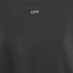 Pre Owned Off-White Black Logo Crystal Embellished Cotton Crew Neck Sweatshirt S