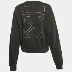 Pre Owned Off-White Black Logo Crystal Embellished Cotton Crew Neck Sweatshirt S