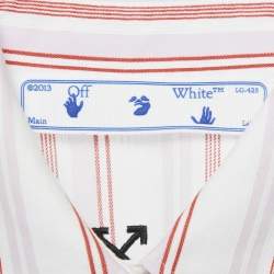 مملوكة مسبقًا Off-White White Logo Embroidery Stripe Cotton Asymmetric Tunic Shirt Dress S