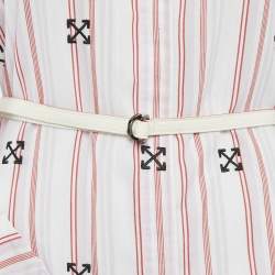مملوكة مسبقًا Off-White White Logo Embroidery Stripe Cotton Asymmetric Tunic Shirt Dress S