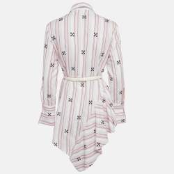 مملوكة مسبقًا Off-White White Logo Embroidery Stripe Cotton Asymmetric Tunic Shirt Dress S