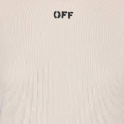 Off-White Cream Rib Knit Cut Out Sleeve Ruffle Detail Dress M