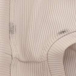Off-White Cream Rib Knit Cut Out Sleeve Ruffle Detail Dress M