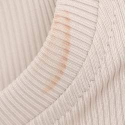 Off-White Cream Rib Knit Cut Out Sleeve Ruffle Detail Dress M