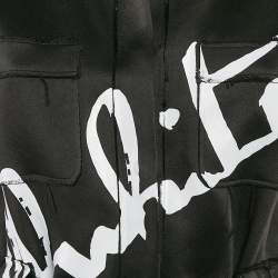 Off-White Black Printed Satin Button Front Belted Tokyo Dress XS