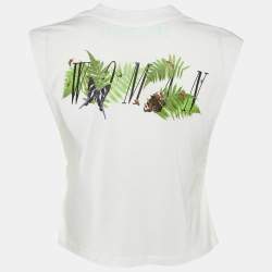 Pre Owned Off-White White Printed Lyocell Blend Sleeveless Crew Neck T-Shirt XXS