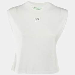 Pre Owned Off-White White Printed Lyocell Blend Sleeveless Crew Neck T-Shirt XXS