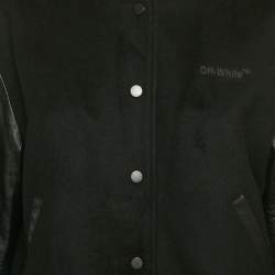 Off-White Black Wool and Leather Bomber Jacket M