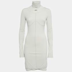 Off-White Grey Off Print Jersey Turtle Neck Bodycon Dress M