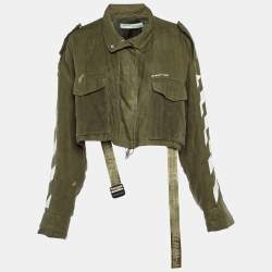 Off-White Olive Green Linen Diag M65 Cropped Jacket S