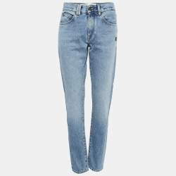 Off-White Blue Denim Distressed Slim Fit Jeans L Waist 32"
