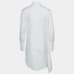 Off-White White Embroidered Cotton Pleated Mini Shirt Dress XS