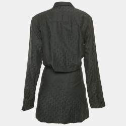 Pre Owned Off-White Black Logo Jacquard Cotton & Silk Asymmetric Shirt Dress M