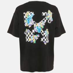 Off-White Black Floral Logo Print Cotton Crew Neck T-Shirt L