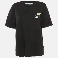 Off-White Black Floral Logo Print Cotton Crew Neck T-Shirt L