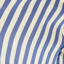 Pre Owned Off-White Blue/White Striped Satin Rose Applique Robe S