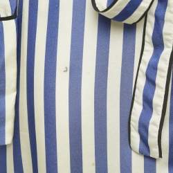 Pre Owned Off-White Blue/White Striped Satin Rose Applique Robe S