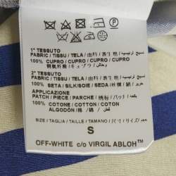 Pre Owned Off-White Blue/White Striped Satin Rose Applique Robe S