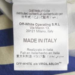 Pre Owned Off-White Blue/White Striped Satin Rose Applique Robe S