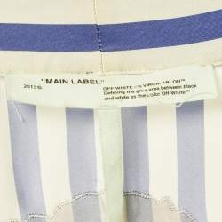 Pre Owned Off-White Blue/White Striped Satin Rose Applique Robe S