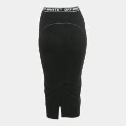 Pre Owned Off-White Black Jersey Logo Waist Detail Midi Performance Skirt S