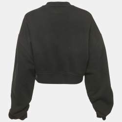 Pre Owned Off-White Black Logo Embroidered Cotton Crop Sweatshirt M