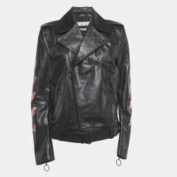 Pre Owned Off-White Black Arrow Painted Leather Jacket L