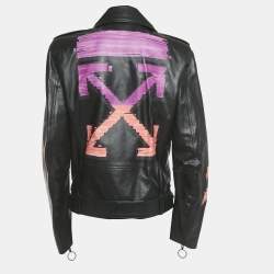 Pre Owned Off-White Black Arrow Painted Leather Jacket L