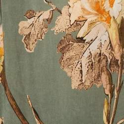 Pre Owned Off-White Green Floral Print Satin Flounced Slip Dress M