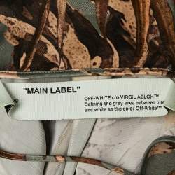 Pre Owned Off-White Green Floral Print Satin Flounced Slip Dress M