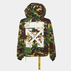 Pre Owned Off-White Green Camo Cherry Blossom Cotton Hooded Jacket S