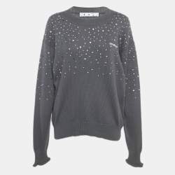 Pre Owned Off-White Grey Rib Knit Rhinestone Sweater S