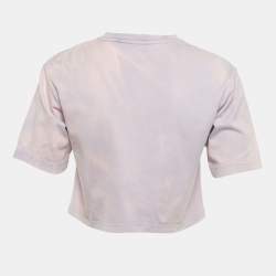 Pre Owned Off-White Lavender Tie & Dye Logo Applique Crop Top S